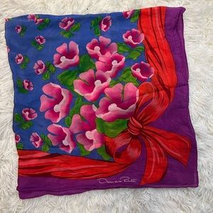 true vintage 100% silk oscar de la renta floral print scarf